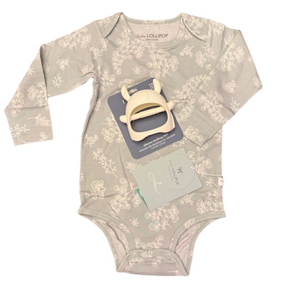 NWT Loulou Lollipop Bodysuit in Fern and Silicone Teething Mitt Size 18-24 Month